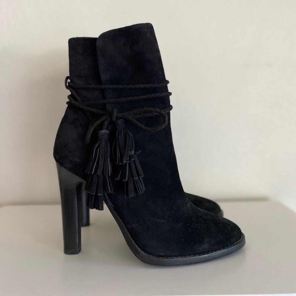 Joie Black Suede Boots with Ankle Tassels